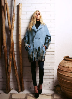 Wool blend fabric and swakara lamb fur jacket